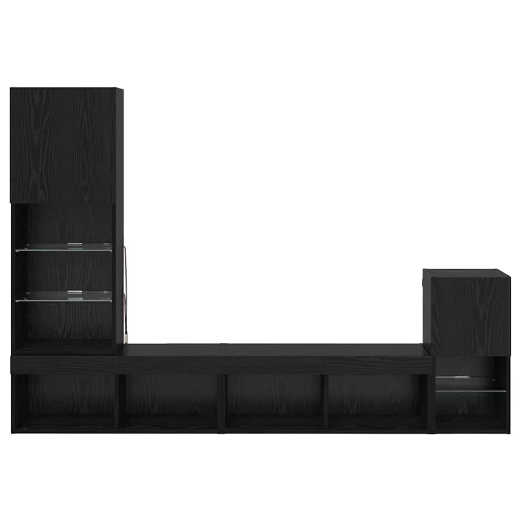 TV Wall Units with LED Strip Lights Black Oak Engineered Wood