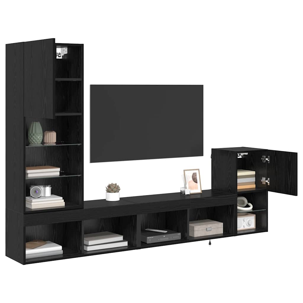 TV Wall Units with LED Strip Lights Black Oak Engineered Wood