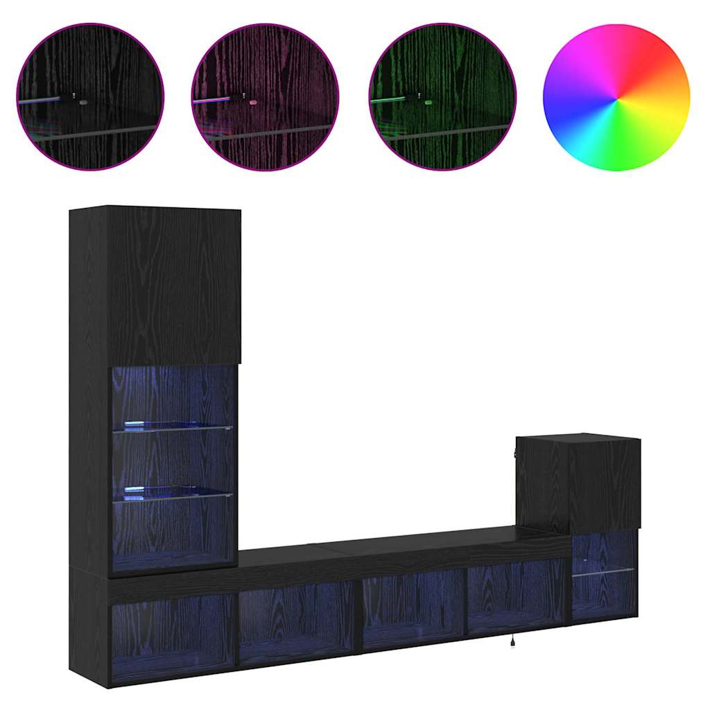 TV Wall Units with LED Strip Lights Black Oak Engineered Wood