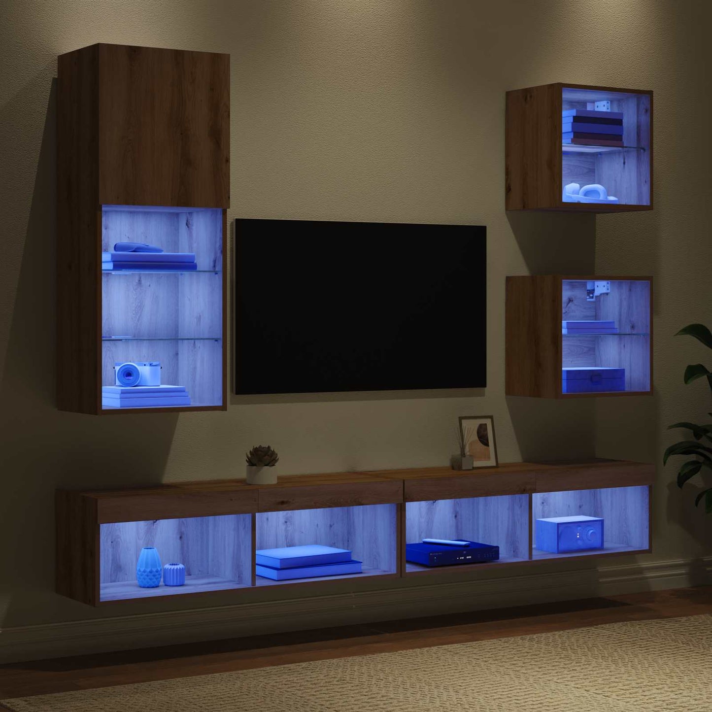 TV Wall Units with LED 5 pcs Artisan Oak 100 x 30 x 30 cm