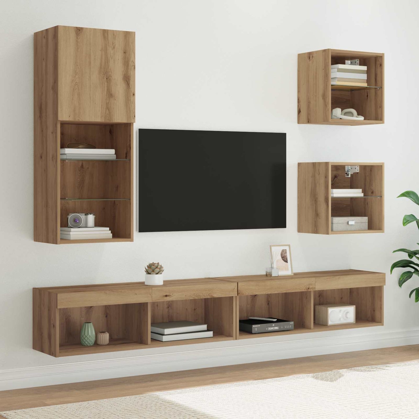 TV Wall Units with LED 5 pcs Artisan Oak 100 x 30 x 30 cm