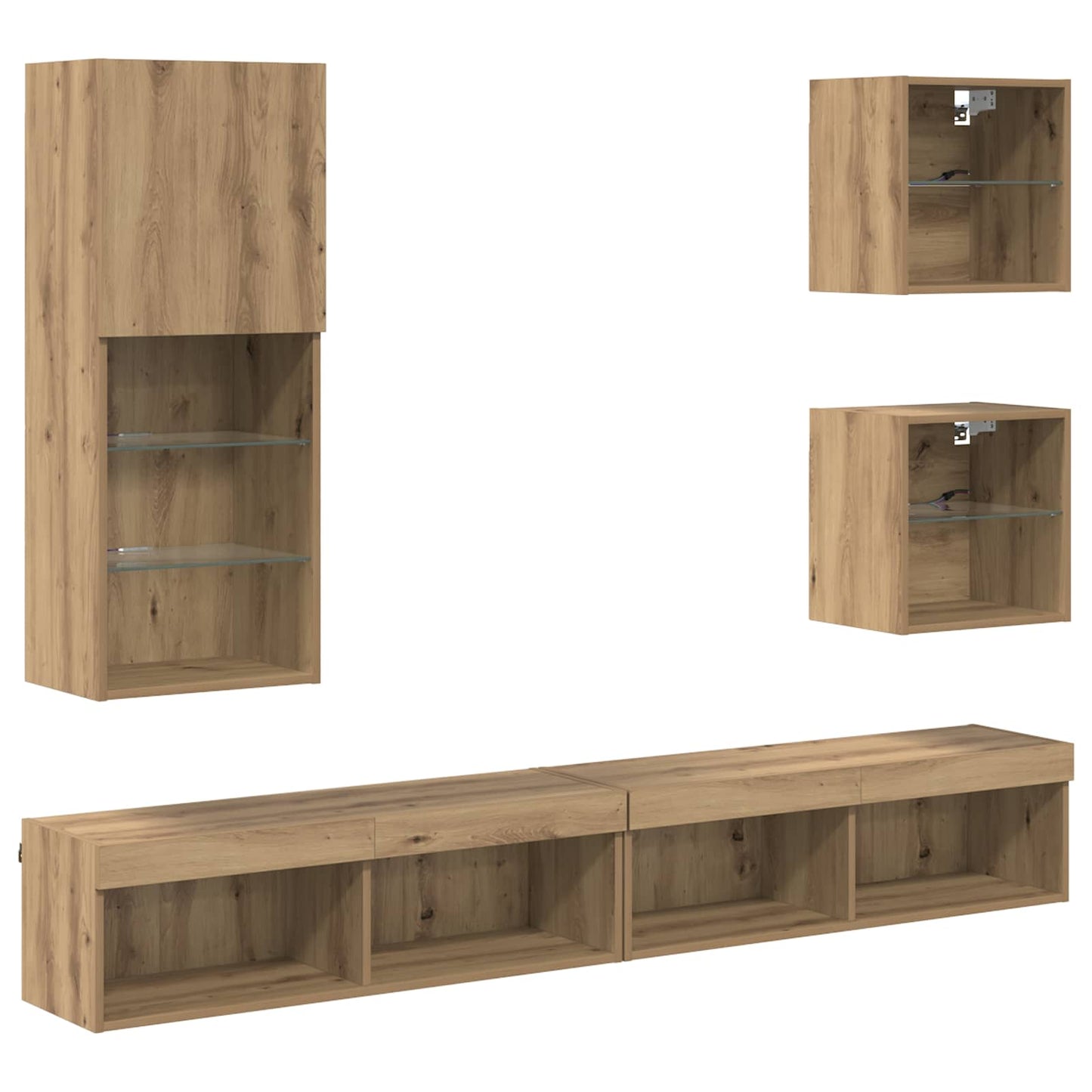 TV Wall Units with LED 5 pcs Artisan Oak 100 x 30 x 30 cm