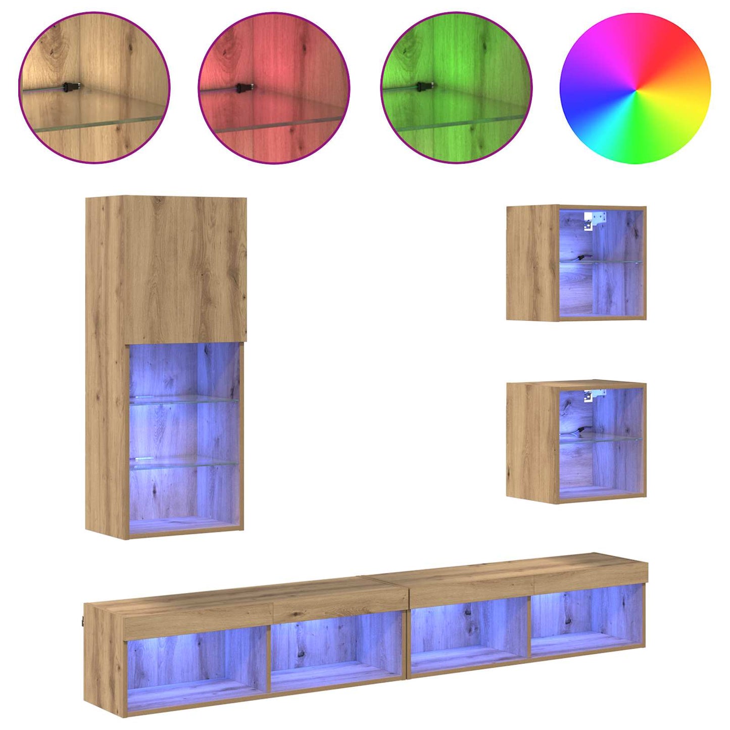TV Wall Units with LED 5 pcs Artisan Oak 100 x 30 x 30 cm