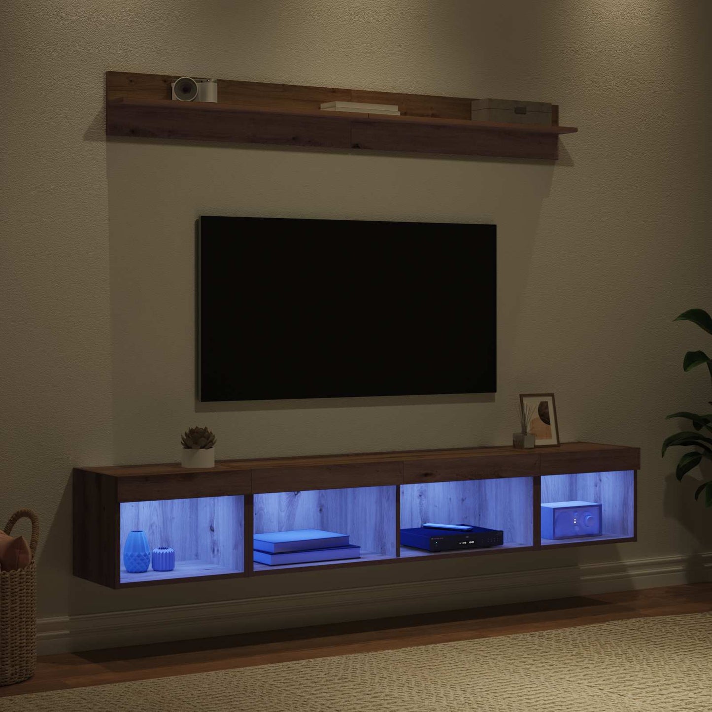 TV Wall Cabinet Set with LED 5 pcs Artisan Oak Engineered Wood