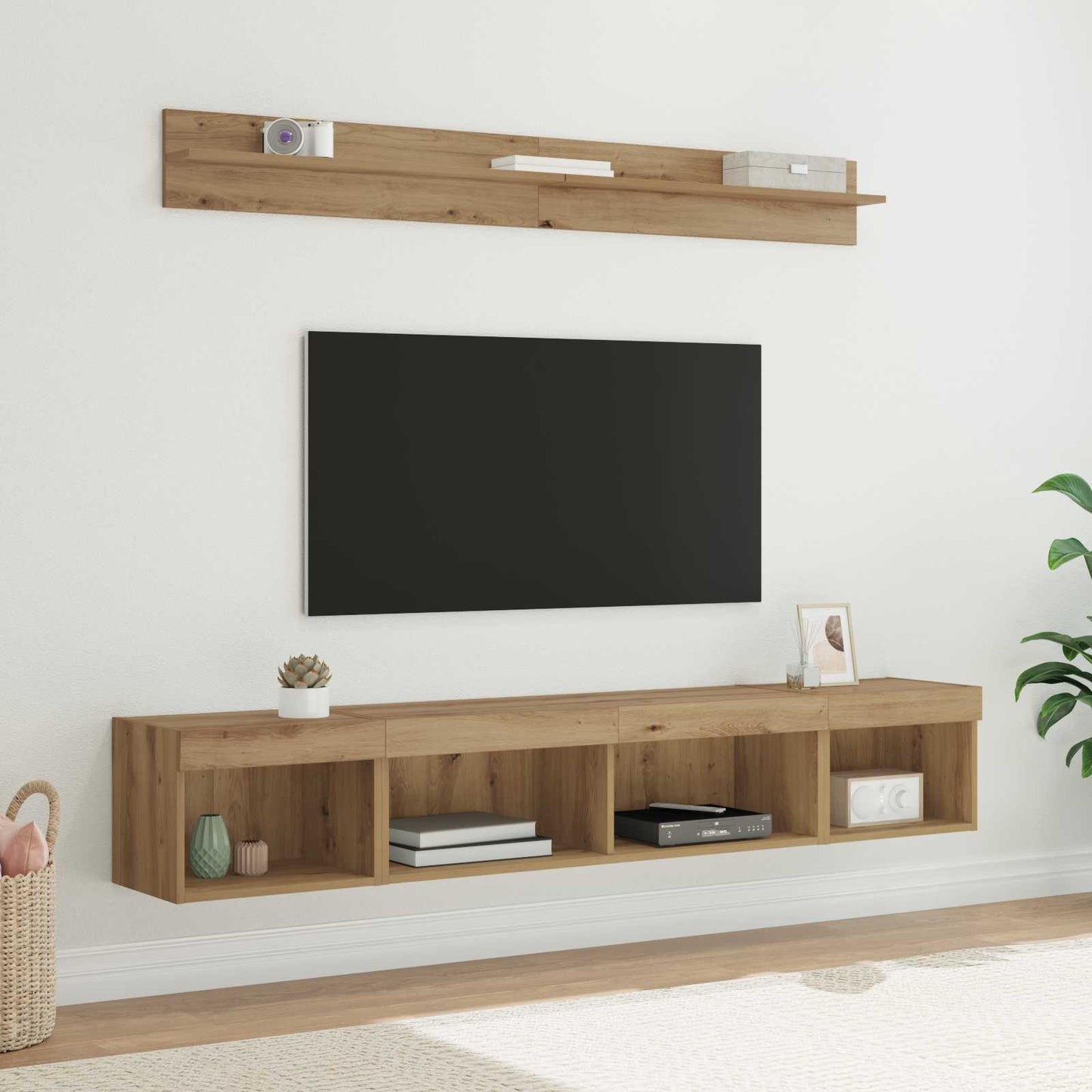 TV Wall Cabinet Set with LED 5 pcs Artisan Oak Engineered Wood