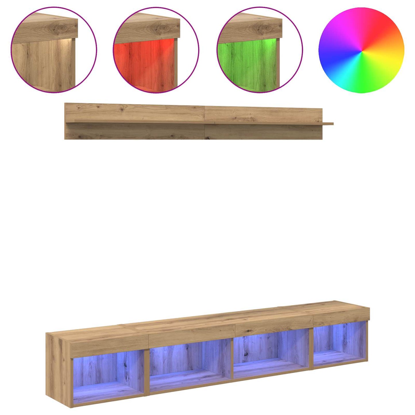 TV Wall Cabinet Set with LED 5 pcs Artisan Oak Engineered Wood