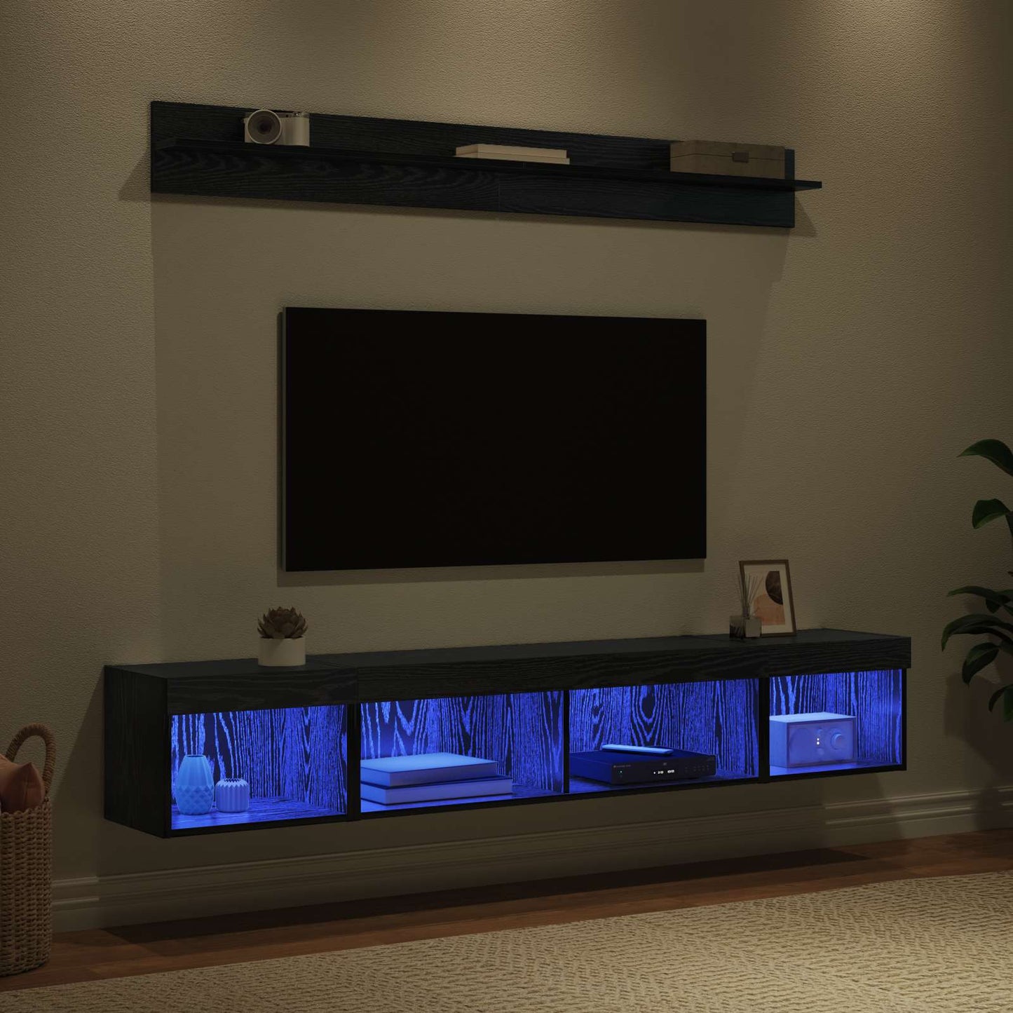 TV Wall Cabinet Set with LED 5 pcs Black Oak Engineered Wood