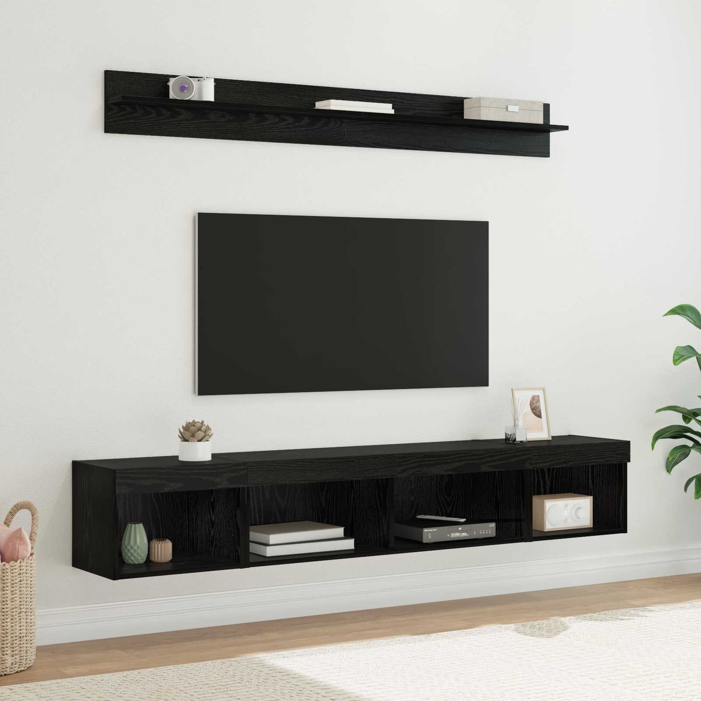 TV Wall Cabinet Set with LED 5 pcs Black Oak Engineered Wood