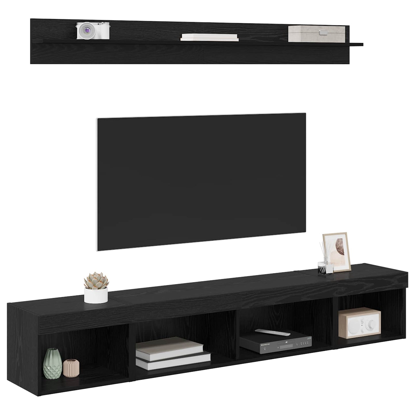 TV Wall Cabinet Set with LED 5 pcs Black Oak Engineered Wood