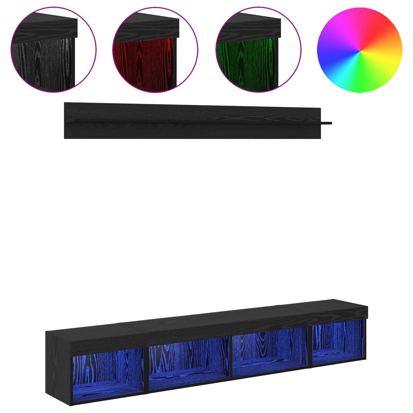 TV Wall Cabinet Set with LED 5 pcs Black Oak Engineered Wood