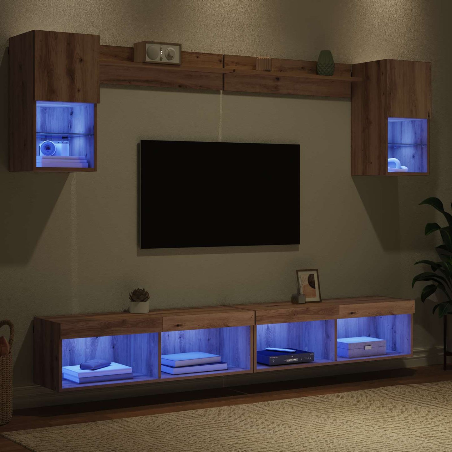 TV Wall Units with LED 6 pcs Artisan Oak Engineered Wood