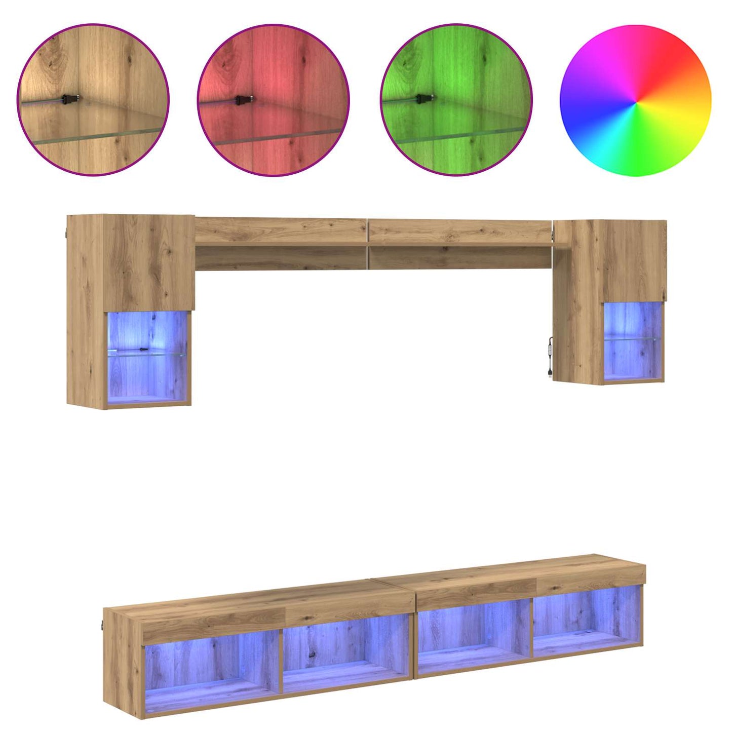TV Wall Units with LED 6 pcs Artisan Oak Engineered Wood