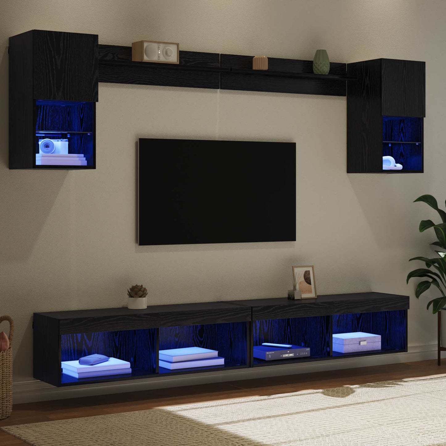 TV Wall Units with LED with LED 6 pcs Black Oak Engineered Wood