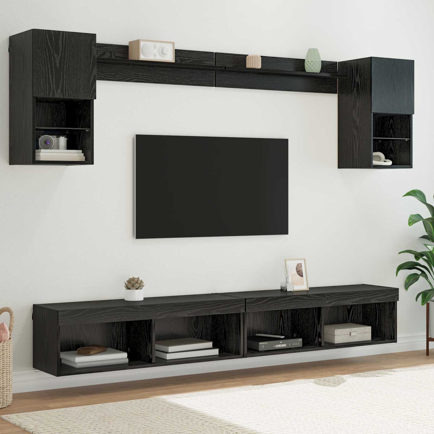 TV Wall Units with LED with LED 6 pcs Black Oak Engineered Wood