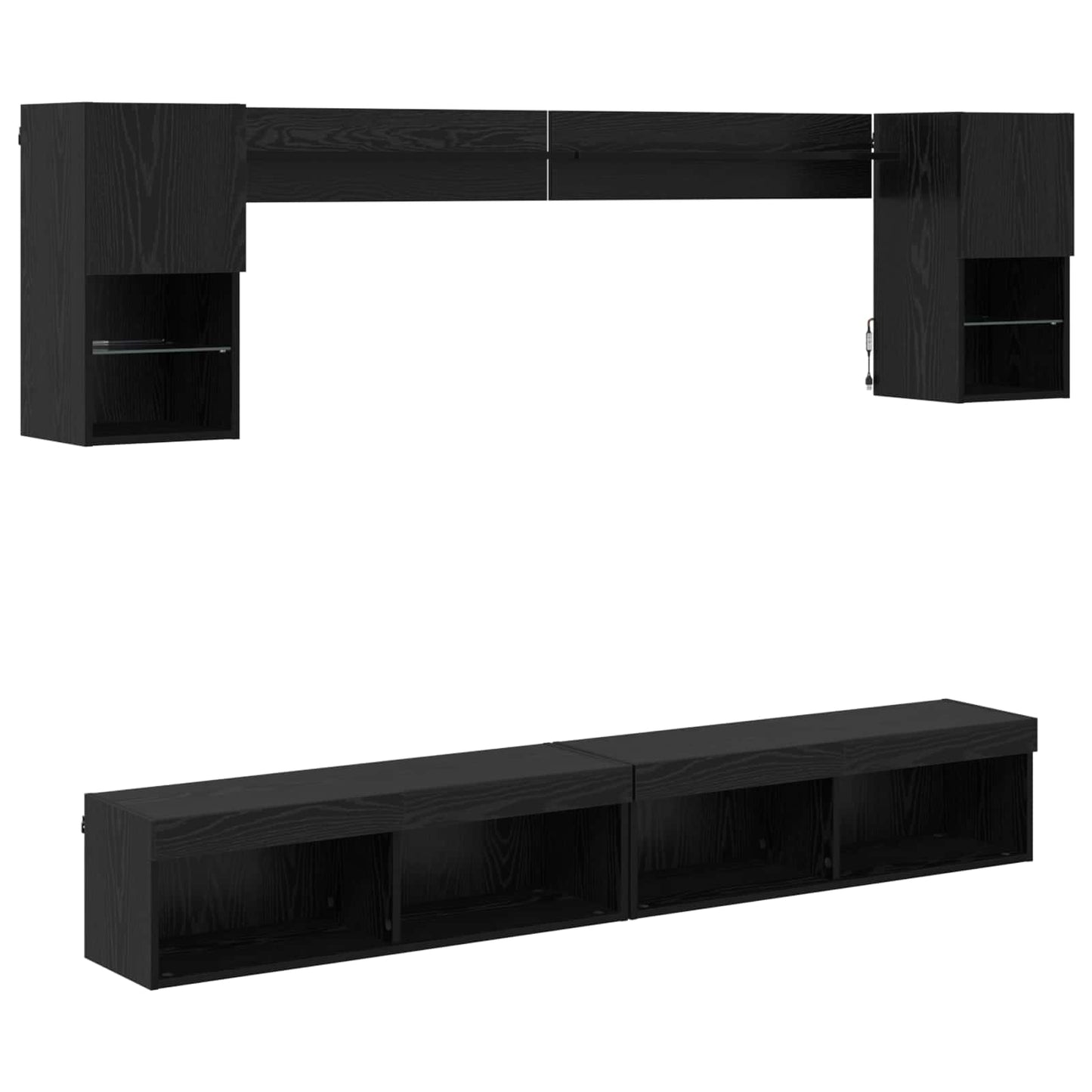 TV Wall Units with LED with LED 6 pcs Black Oak Engineered Wood