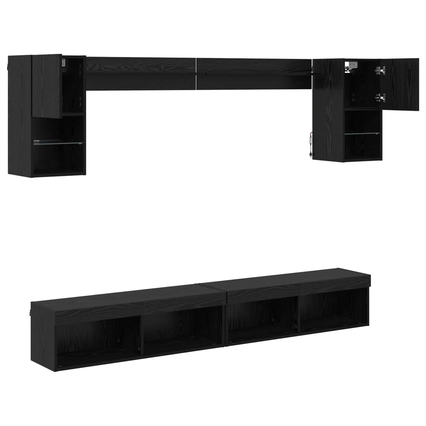 TV Wall Units with LED with LED 6 pcs Black Oak Engineered Wood