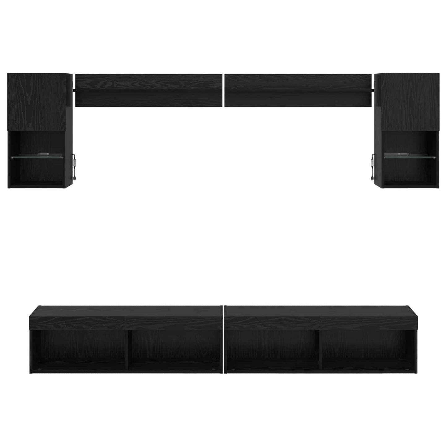 TV Wall Units with LED with LED 6 pcs Black Oak Engineered Wood