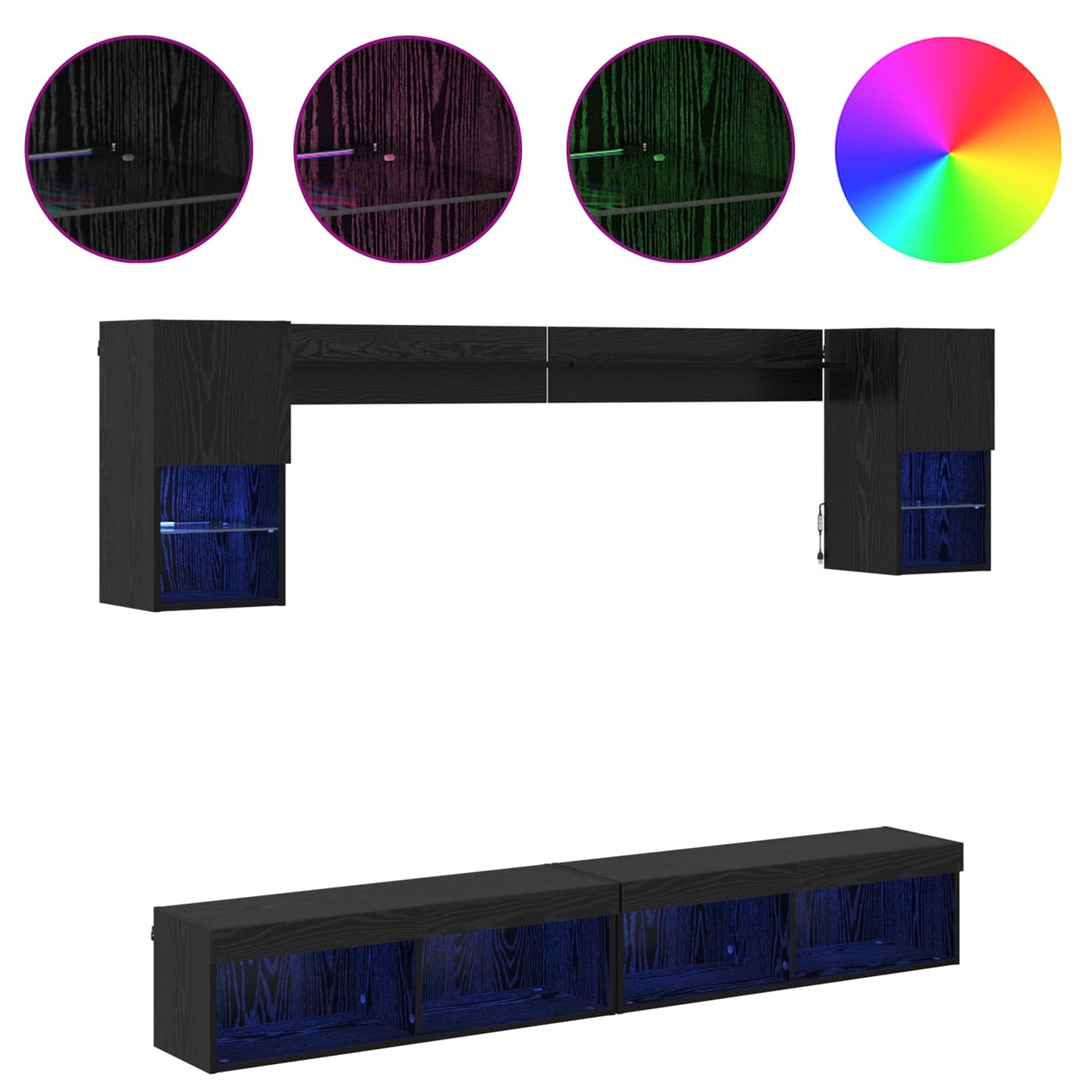 TV Wall Units with LED with LED 6 pcs Black Oak Engineered Wood