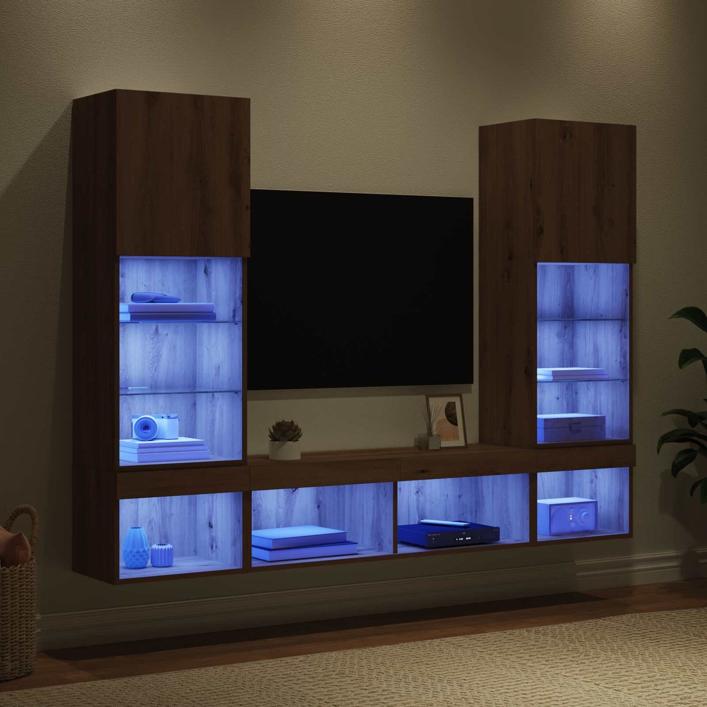 TV Wall Units with LED 5 pcs Artisan Oak Engineered Wood