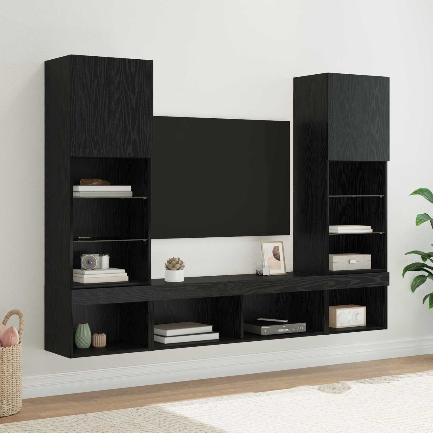 TV Wall Units with LED 5 pcs 40.5 x 30 x 102 cm Black Oak