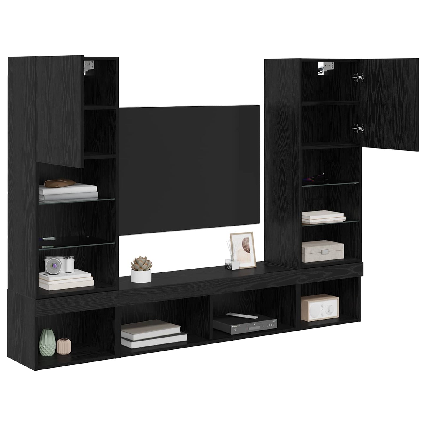 TV Wall Units with LED 5 pcs 40.5 x 30 x 102 cm Black Oak