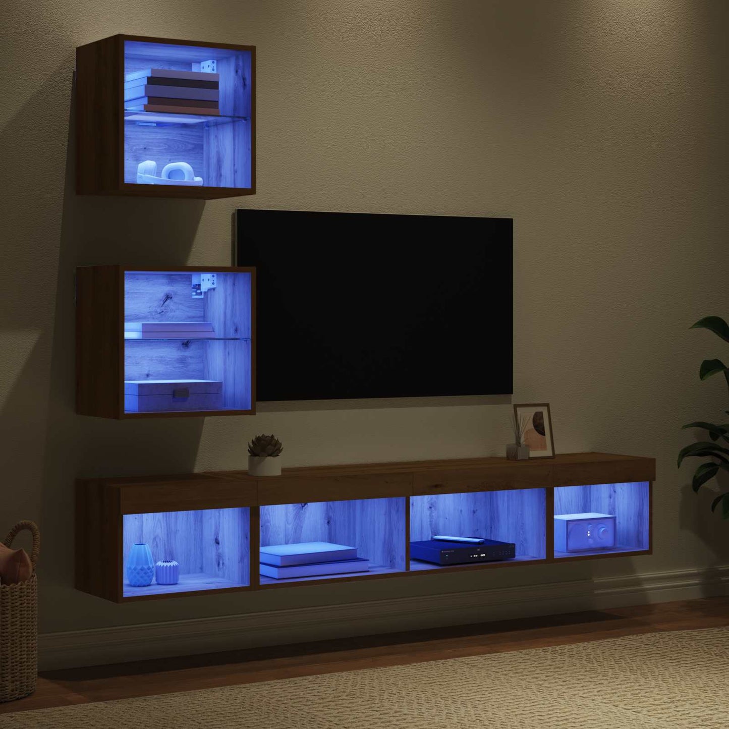TV Wall Units with LED 5 pcs Artisan Oak Engineered Wood