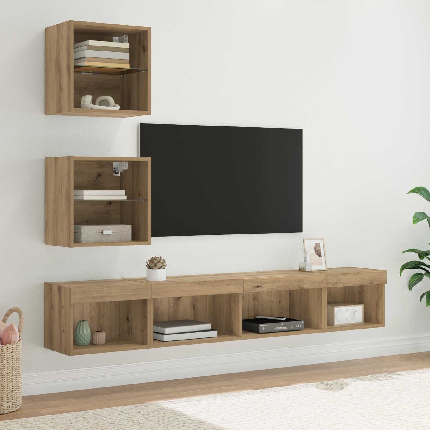 TV Wall Units with LED 5 pcs Artisan Oak Engineered Wood