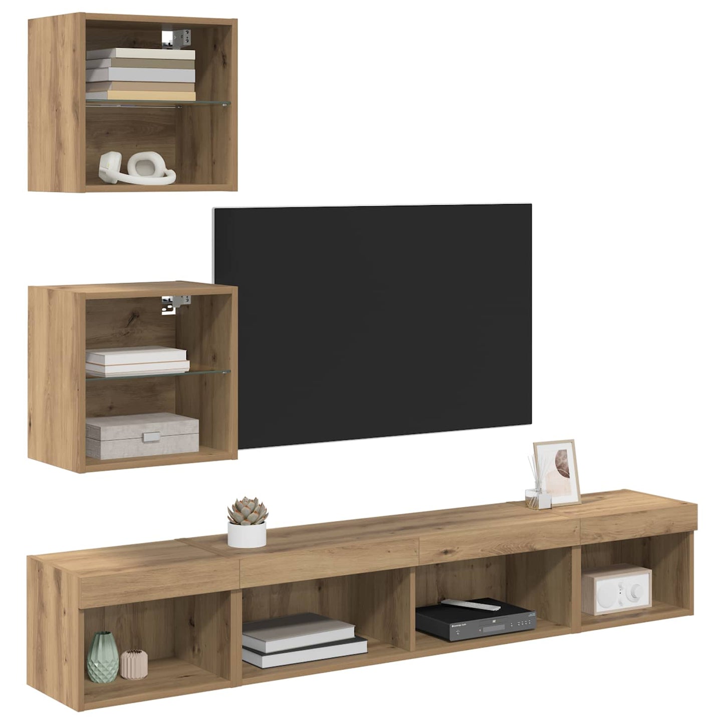 TV Wall Units with LED 5 pcs Artisan Oak Engineered Wood