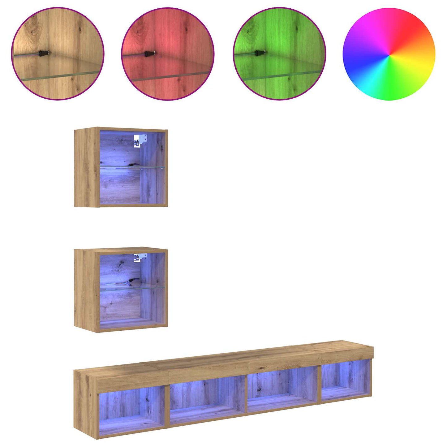 TV Wall Units with LED 5 pcs Artisan Oak Engineered Wood