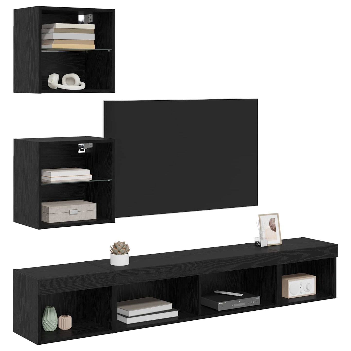 TV Wall Units with LED with LED 5 pcs Black Oak Engineered Wood