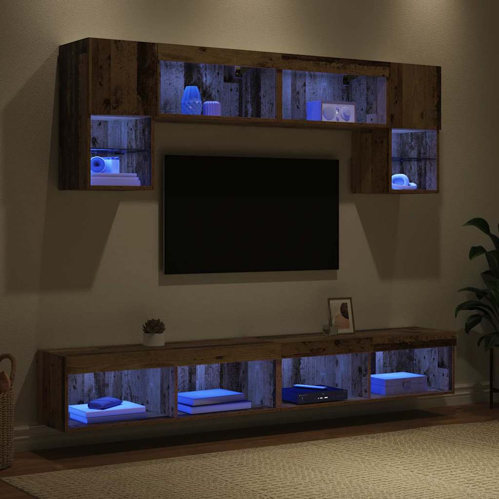 TV Wall Units with LED 6 pcs Old Wood Engineered Wood