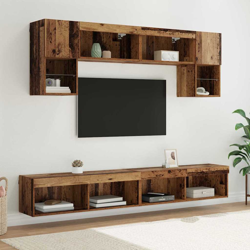 TV Wall Units with LED 6 pcs Old Wood Engineered Wood