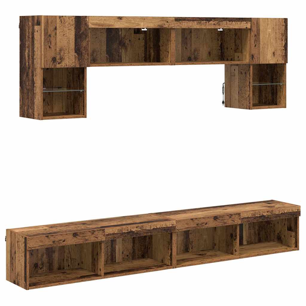 TV Wall Units with LED 6 pcs Old Wood Engineered Wood