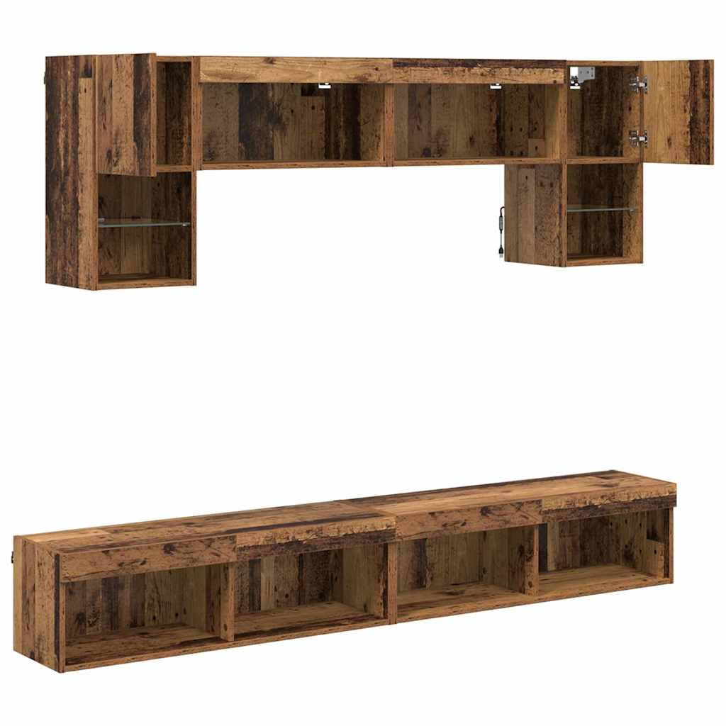 TV Wall Units with LED 6 pcs Old Wood Engineered Wood