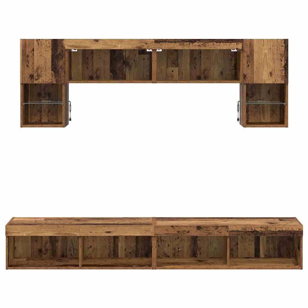 TV Wall Units with LED 6 pcs Old Wood Engineered Wood