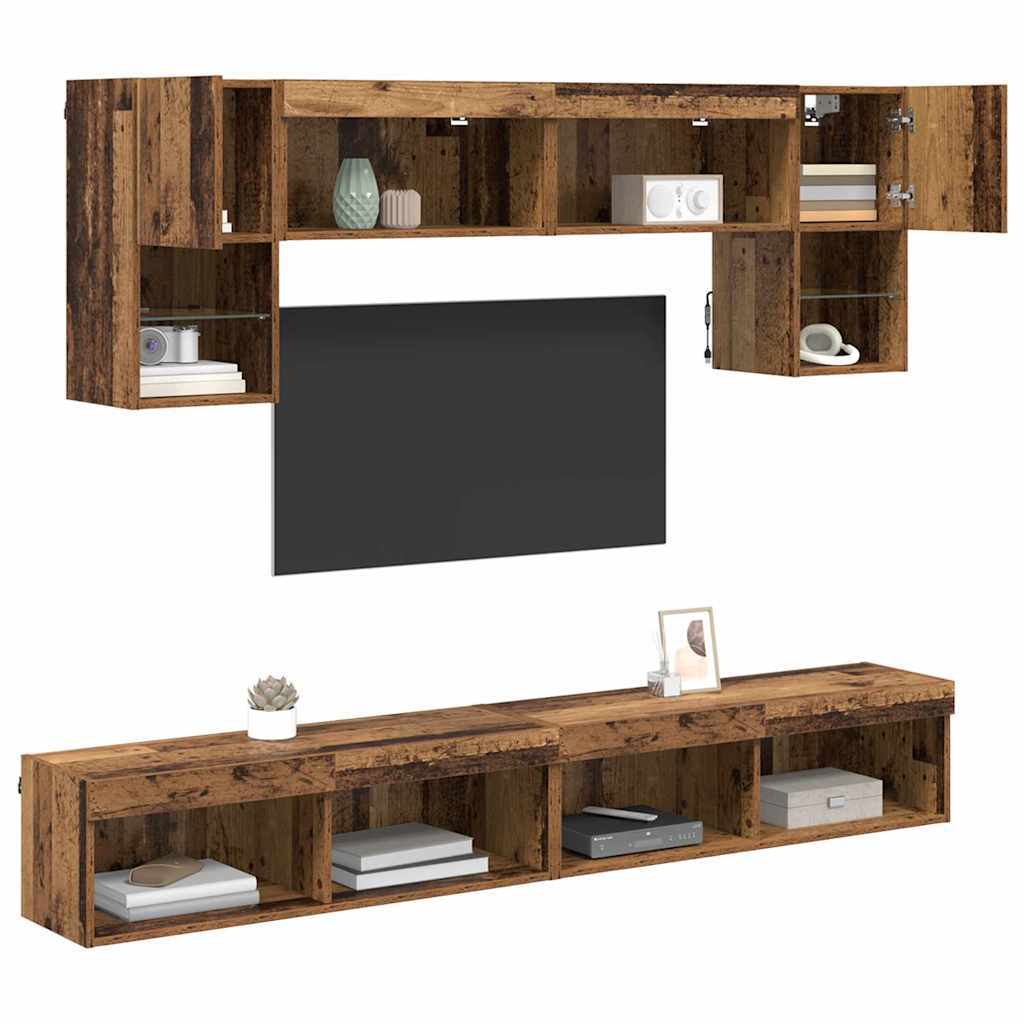 TV Wall Units with LED 6 pcs Old Wood Engineered Wood