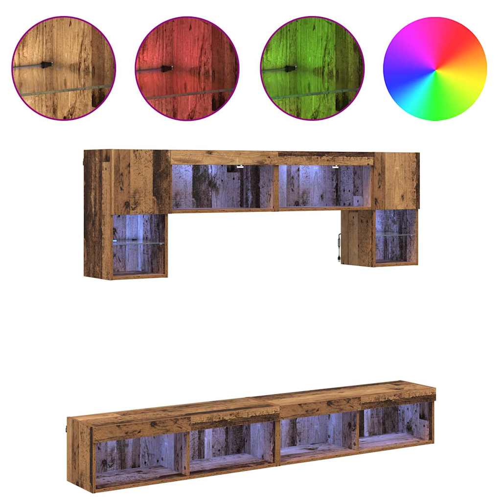 TV Wall Units with LED 6 pcs Old Wood Engineered Wood