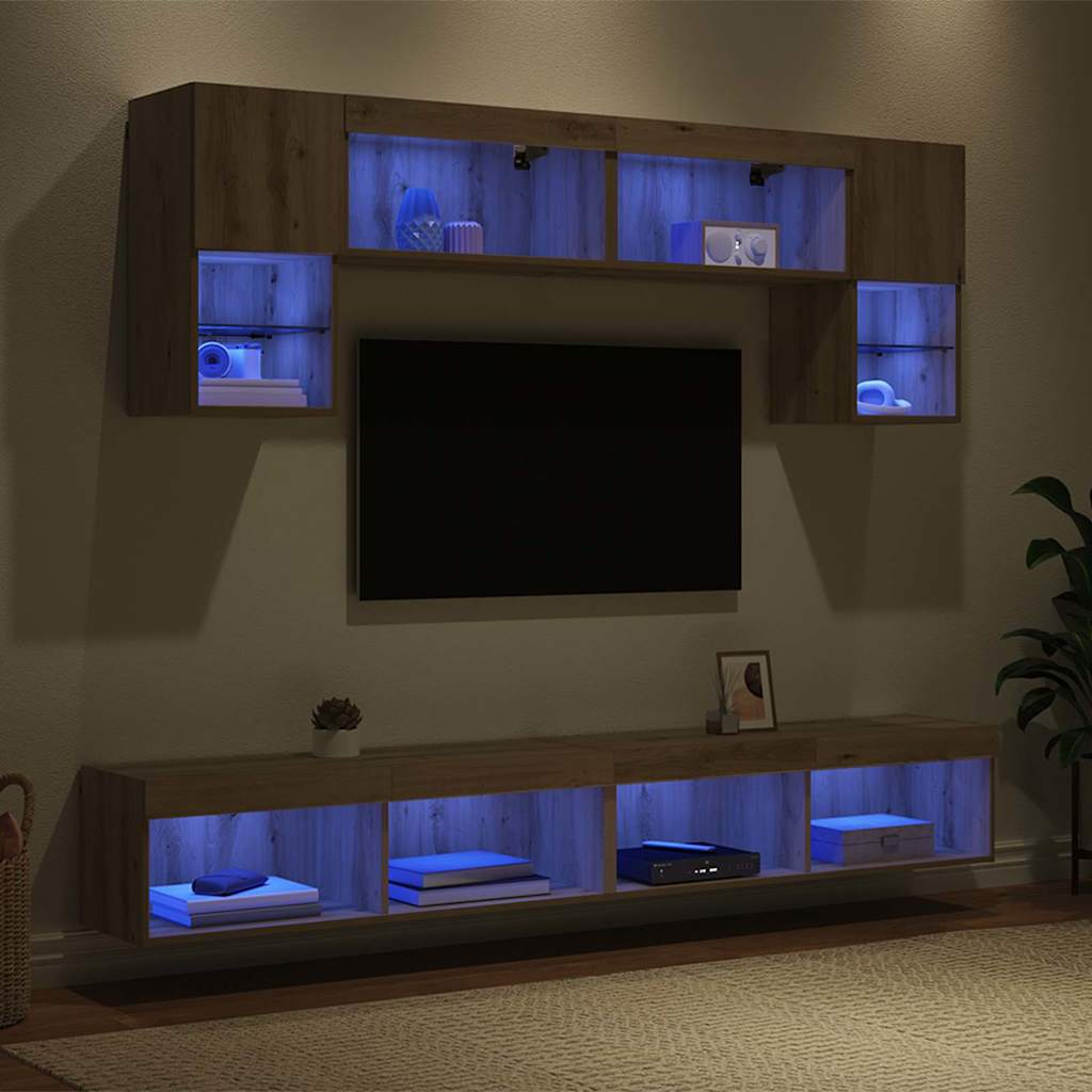 TV Wall Units with LED 6 pcs Artisan Oak Engineered Wood