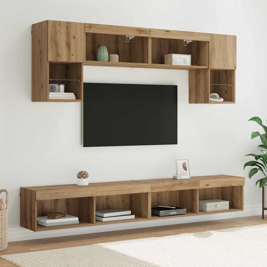 TV Wall Units with LED 6 pcs Artisan Oak Engineered Wood