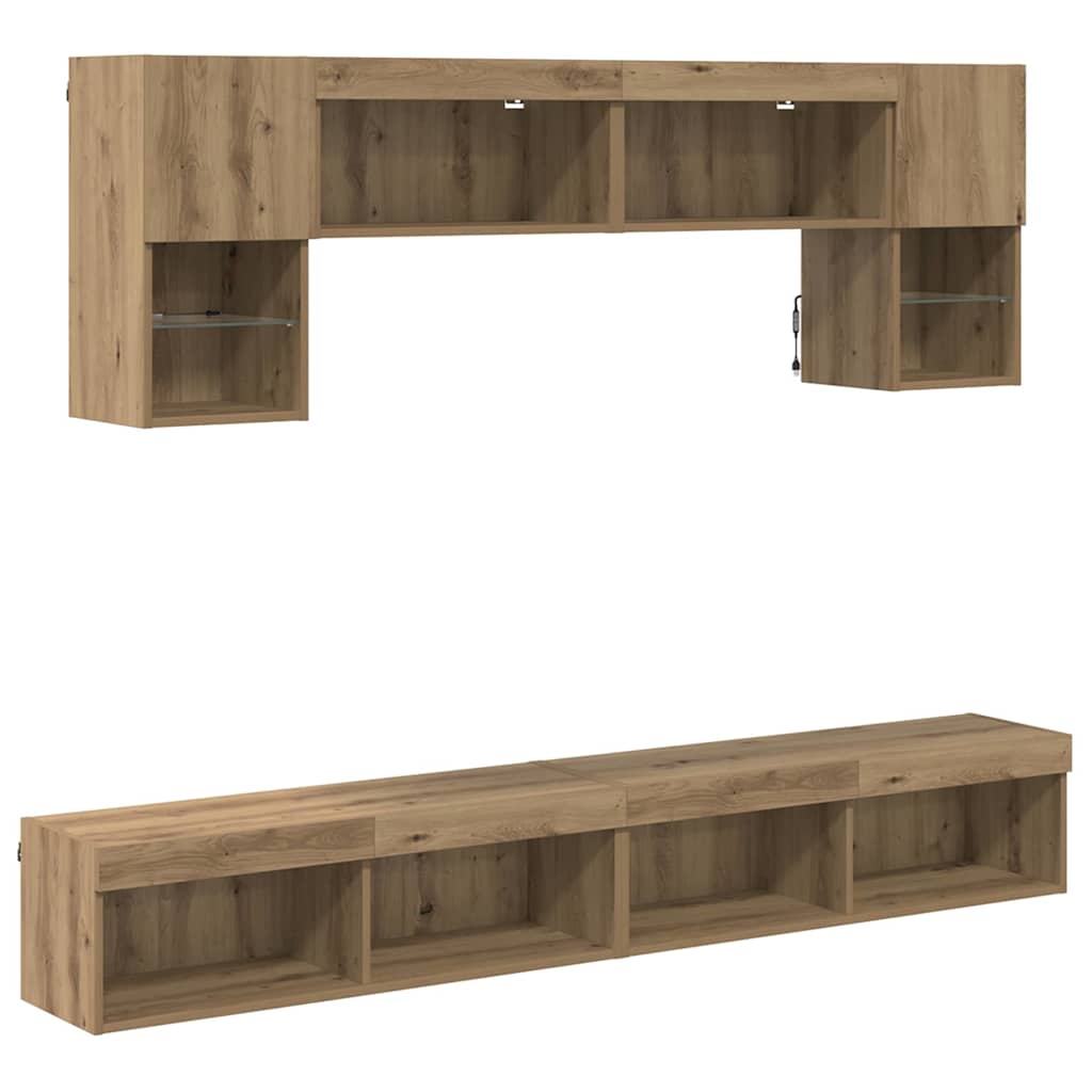 TV Wall Units with LED 6 pcs Artisan Oak Engineered Wood