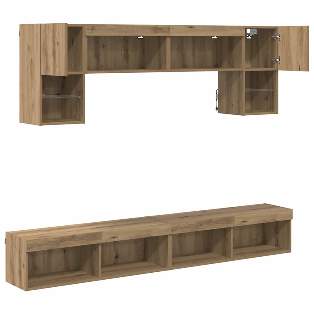 TV Wall Units with LED 6 pcs Artisan Oak Engineered Wood