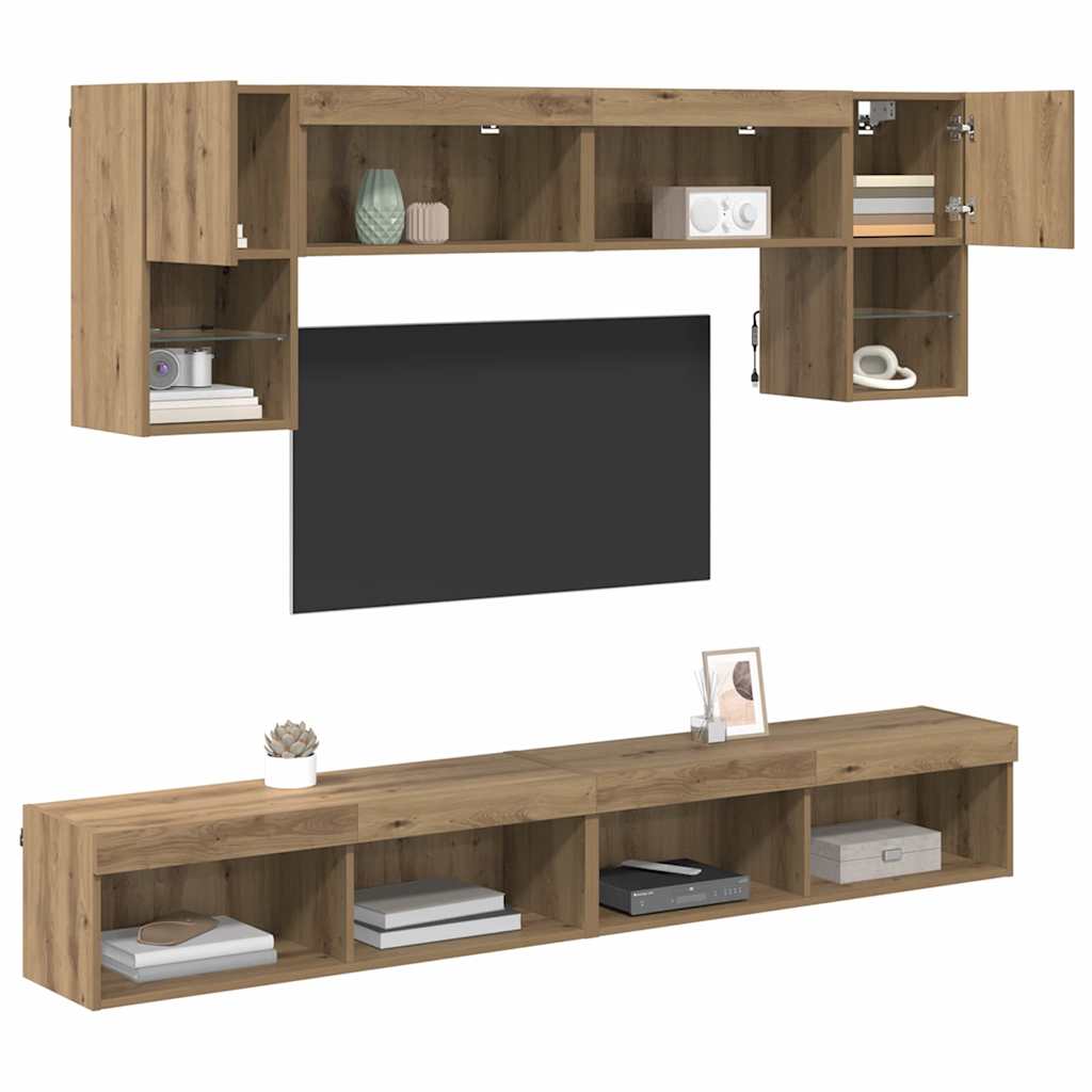 TV Wall Units with LED 6 pcs Artisan Oak Engineered Wood
