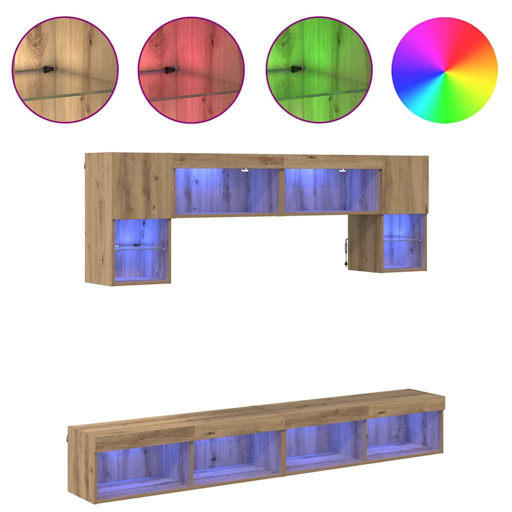 TV Wall Units with LED 6 pcs Artisan Oak Engineered Wood