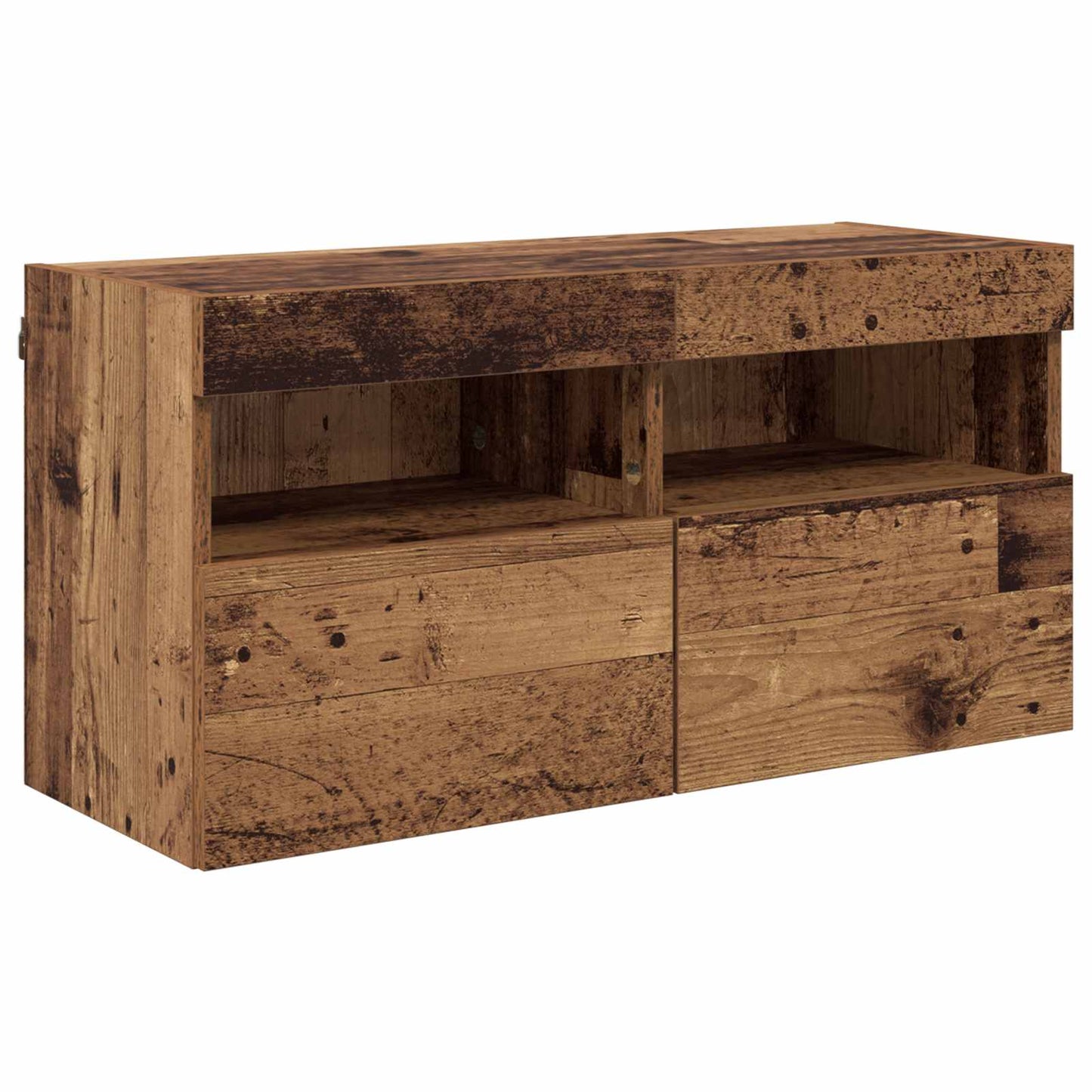 TV Wall Unit with LED 4 pcs Old Wood Engineered Wood