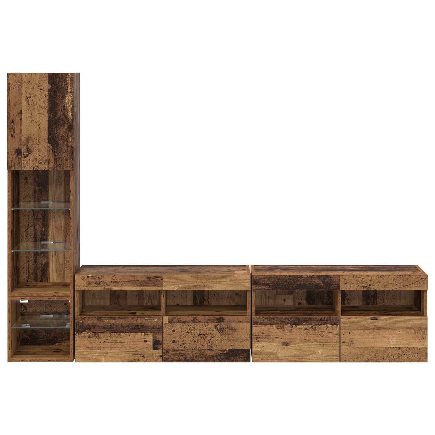 TV Wall Unit with LED 4 pcs Old Wood Engineered Wood