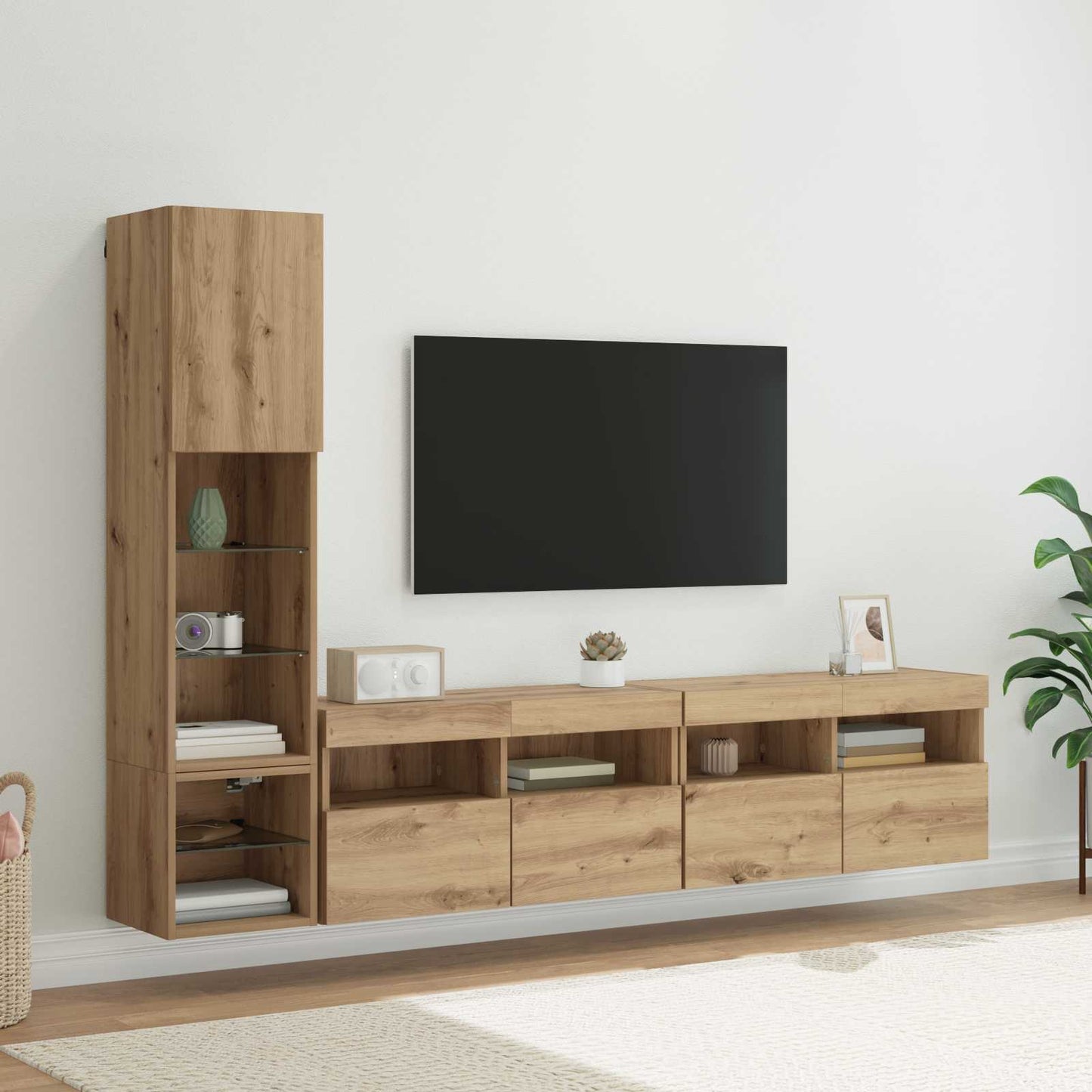 TV Wall Unit with LED 4 pcs Artisan Oak Engineered Wood