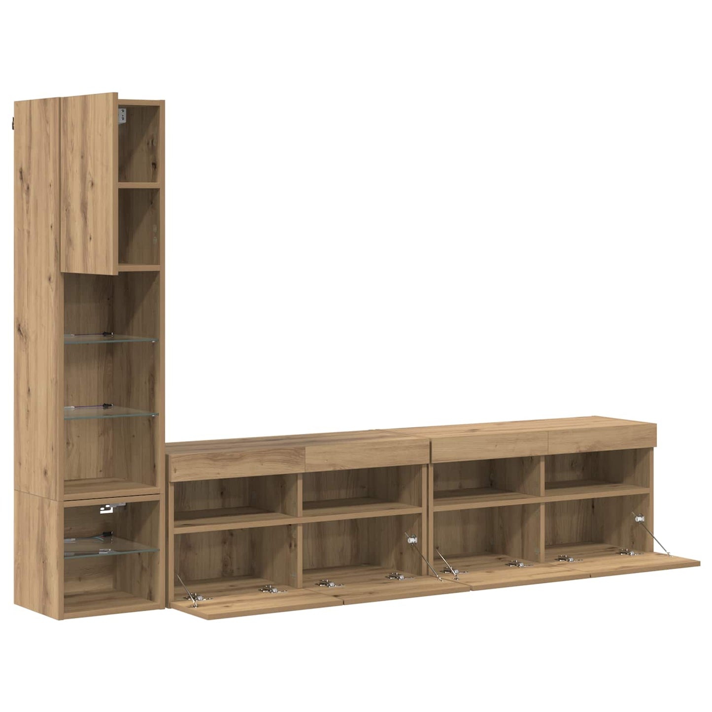 TV Wall Unit with LED 4 pcs Artisan Oak Engineered Wood