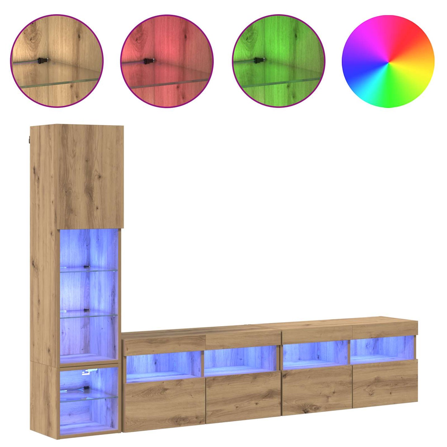 TV Wall Unit with LED 4 pcs Artisan Oak Engineered Wood
