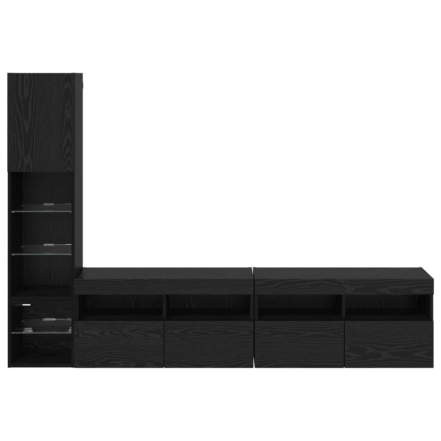TV Wall Unit with LED 4 pcs Black Oak Engineered Wood