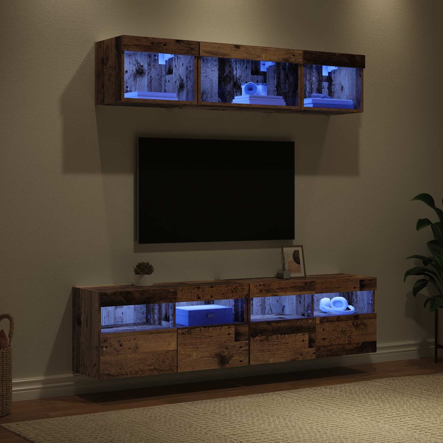 TV Wall Units with LED with LED 5 pcs Old Wood 80 x 30 x 40 cm